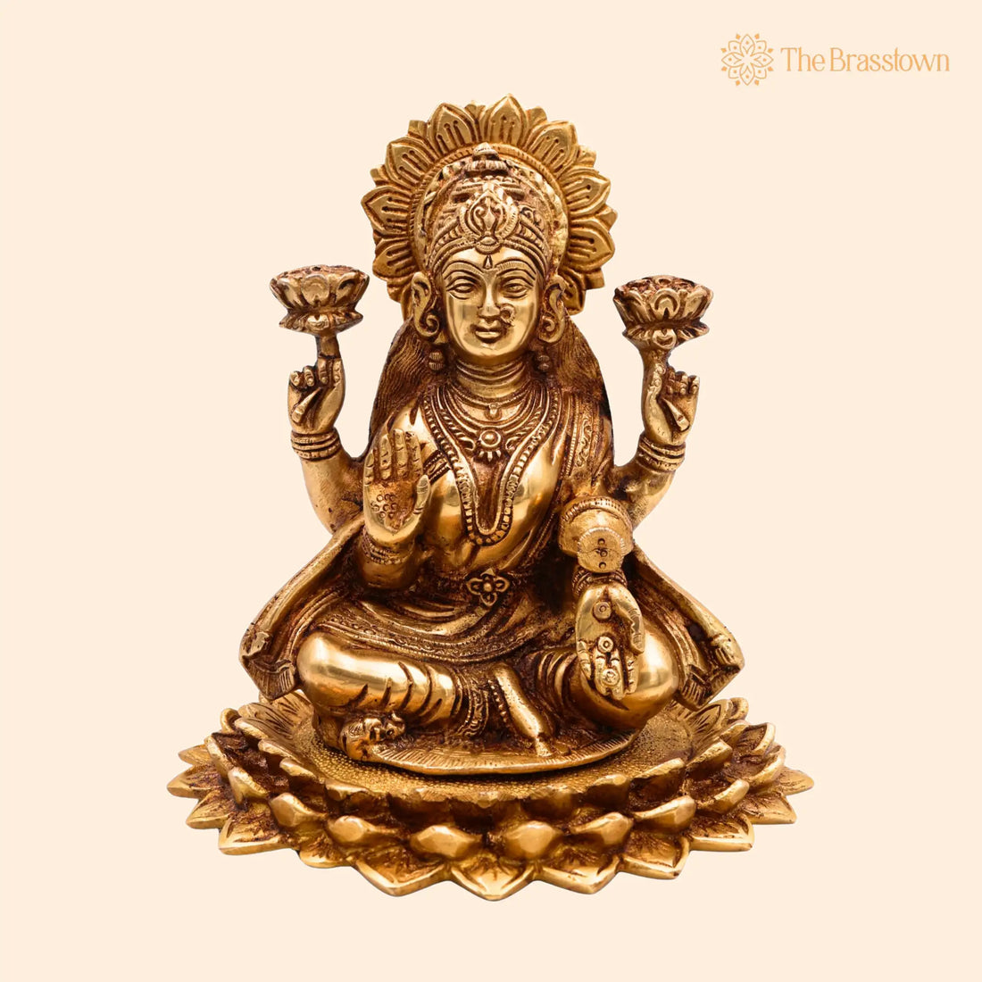 Brass Laxmi Idol – Handcrafted Lakshmi Murti, Maha Lakshmi Devi Statue, Brass Lakshmi Goddess Idol, Laxmi Murti for Pooja &amp; Décor 8.5 Inch 1