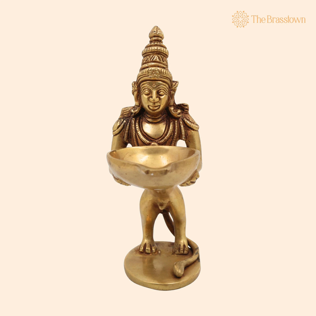 Brass Yali Lamp – Handcrafted Lion Holding Vilakku, Peetal Pital Pittal Deepam, Traditional South Indian Pooja Deepa 8 Inch 1