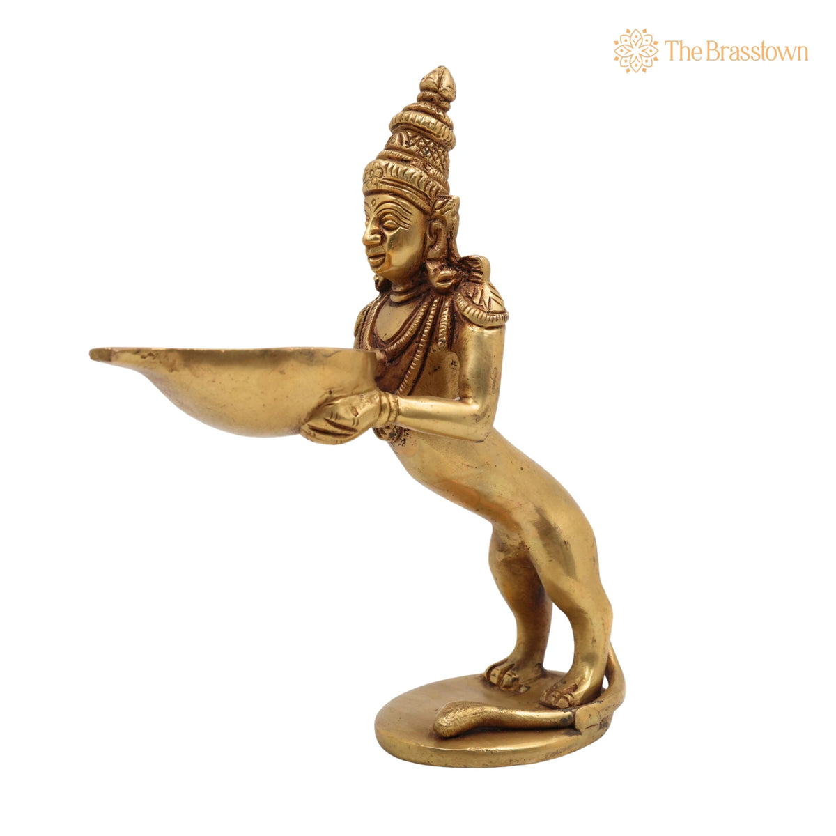 Brass Yali Lamp – Handcrafted Lion Holding Vilakku, Peetal Pital Pittal Deepam, Traditional South Indian Pooja Deepa 8 Inch 3