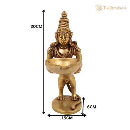 Brass Yali Lamp – Handcrafted Lion Holding Vilakku, Peetal Pital Pittal Deepam, Traditional South Indian Pooja Deepa 8 Inch 5