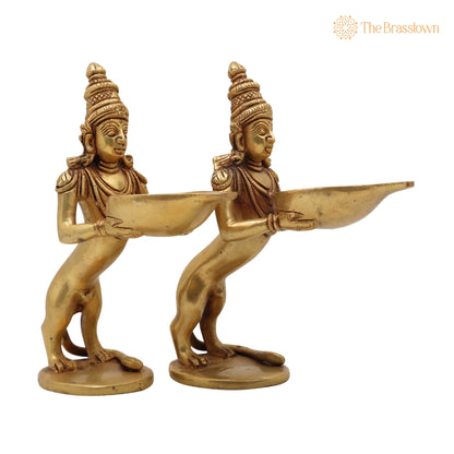 Brass Yali Lamp Idol – Handcrafted Lion Holding Vilakku Deepam, Traditional Pital Peetal Pittal Yali Deepa for Aarti, Puja &amp; Home Mandir Décor 8 Inch 2