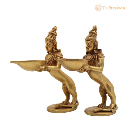 Brass Yali Lamp Idol – Handcrafted Lion Holding Vilakku Deepam, Traditional Pital Peetal Pittal Yali Deepa for Aarti, Puja &amp; Home Mandir Décor 8 Inch 3