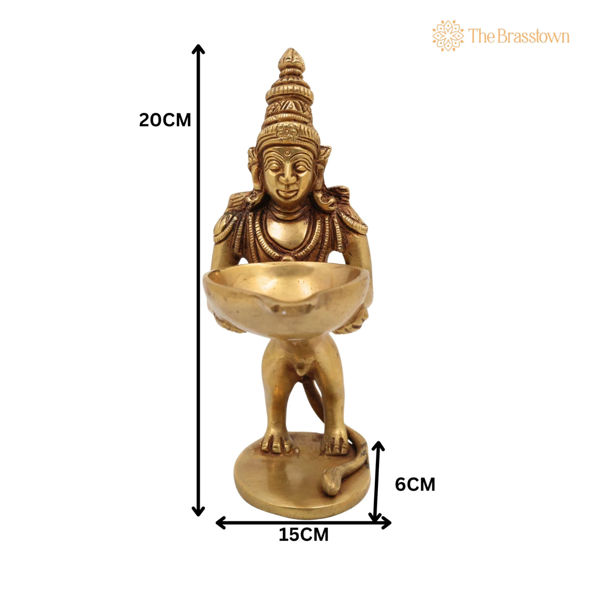 Brass Yali Lamp Idol – Handcrafted Lion Holding Vilakku Deepam, Traditional Pital Peetal Pittal Yali Deepa for Aarti, Puja &amp; Home Mandir Décor 8 Inch 5