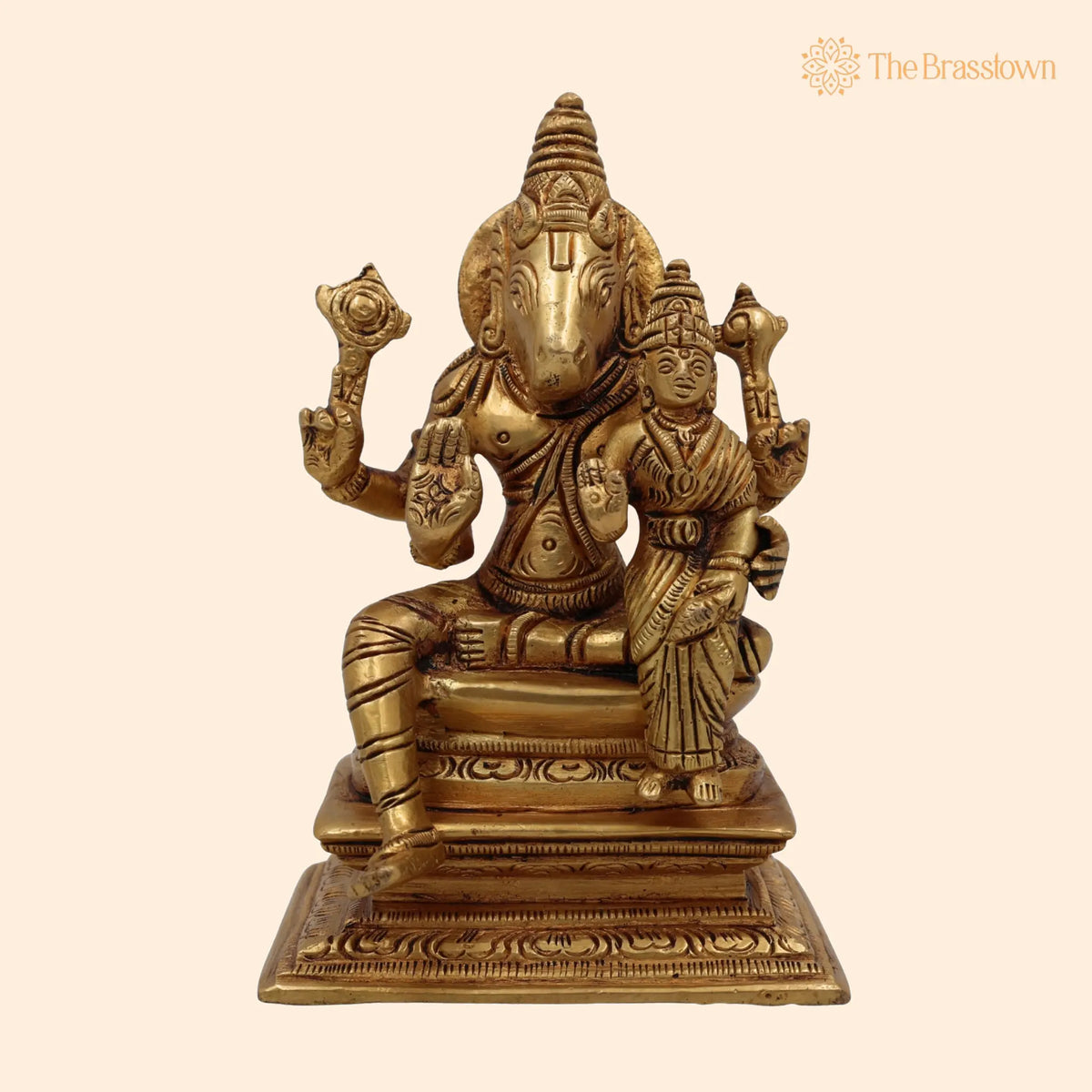 Brass Varaha Lakshmi Idol – Handcrafted Lakshmi Varaha Murti, Varaha Swamy with Lakshmi Statue, Pital Vigraham Moorti for Puja 5.5 Inch 1