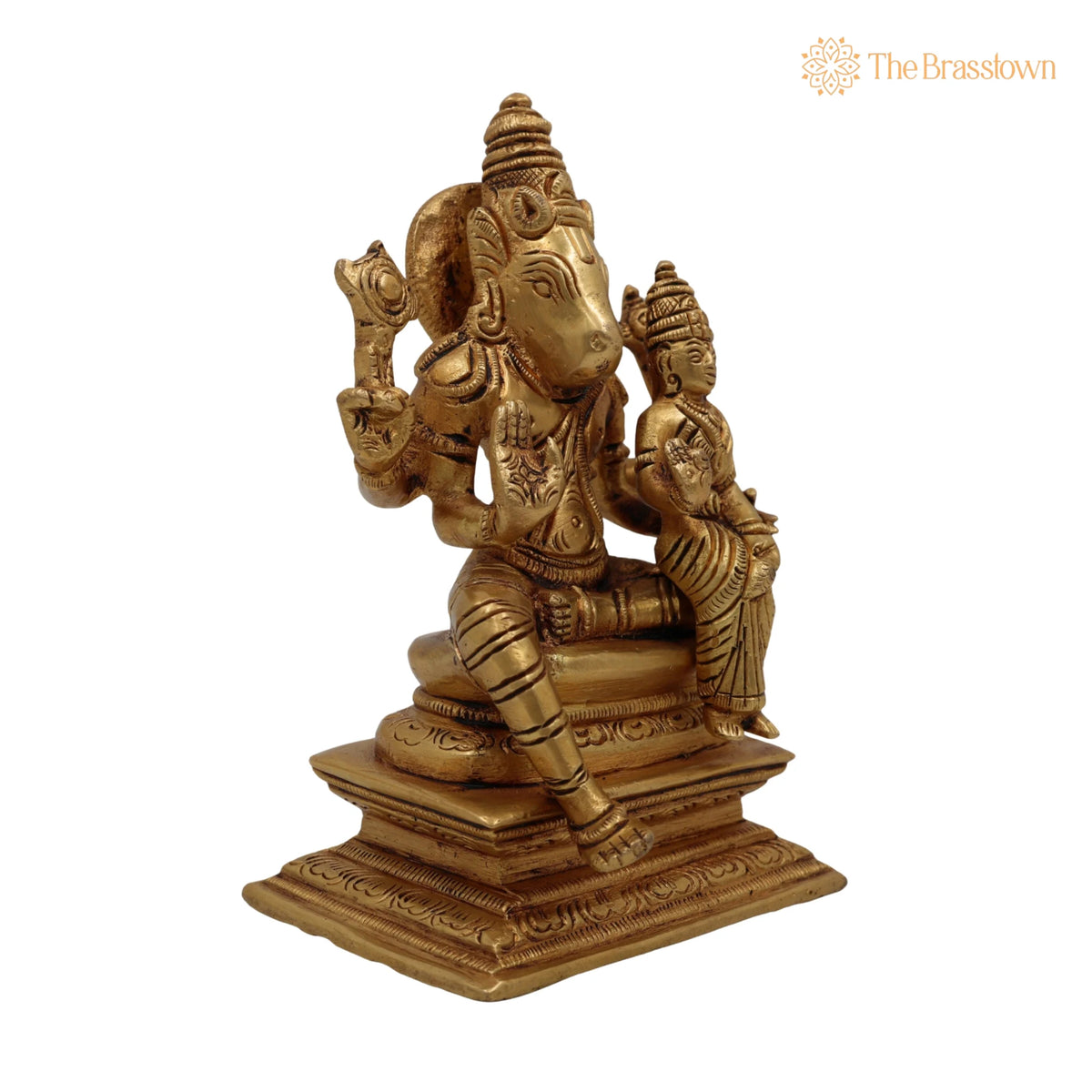 Brass Varaha Lakshmi Idol – Handcrafted Lakshmi Varaha Murti, Varaha Swamy with Lakshmi Statue, Pital Vigraham Moorti for Puja 5.5 Inch 2