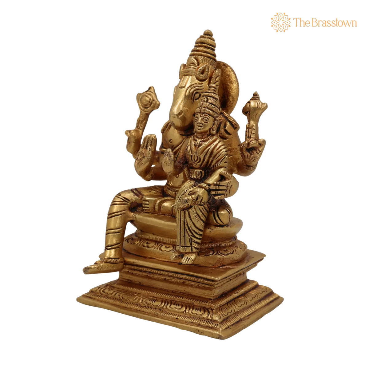Brass Varaha Lakshmi Idol – Handcrafted Lakshmi Varaha Murti, Varaha Swamy with Lakshmi Statue, Pital Vigraham Moorti for Puja 5.5 Inch 3