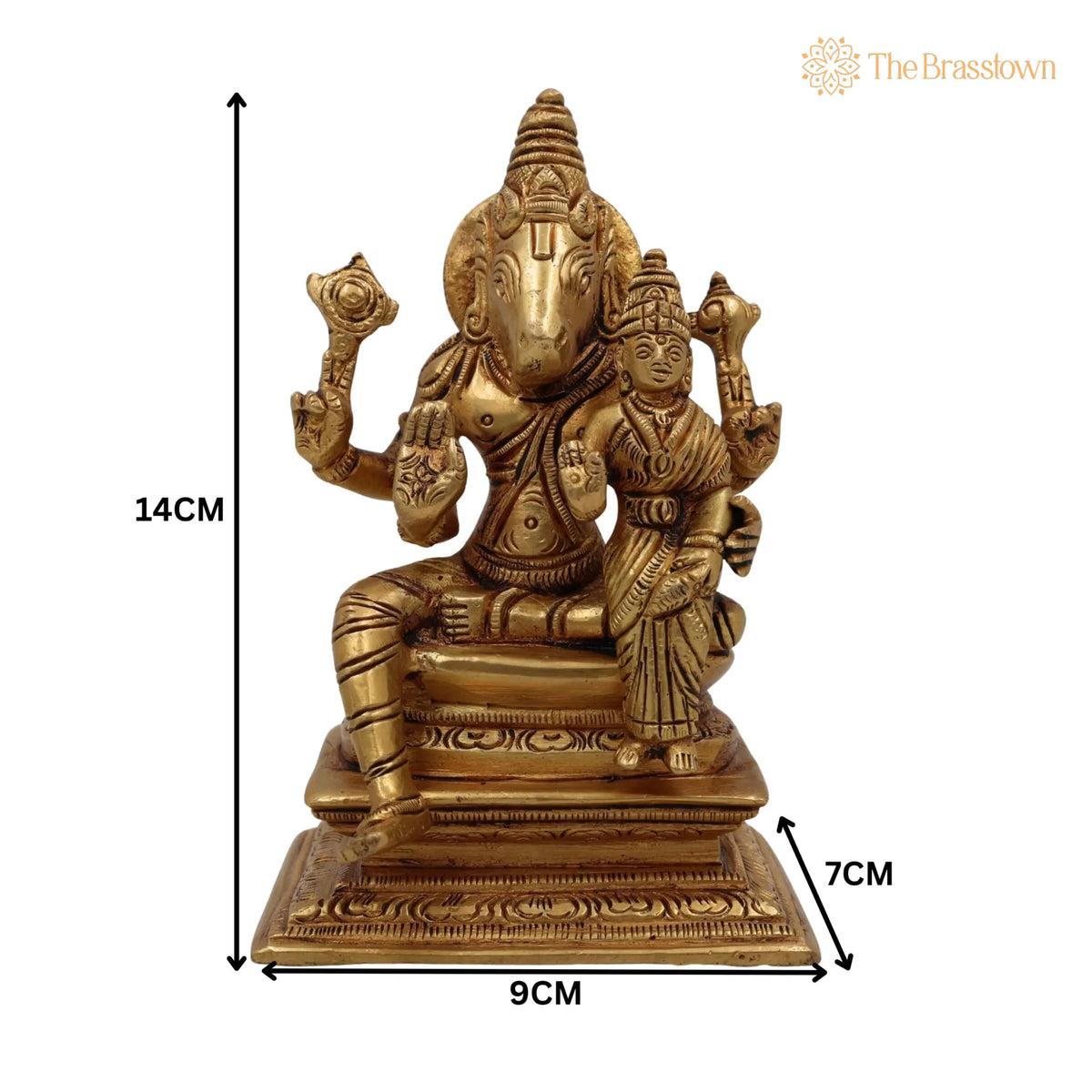 Brass Varaha Lakshmi Idol – Handcrafted Lakshmi Varaha Murti, Varaha Swamy with Lakshmi Statue, Pital Vigraham Moorti for Puja 5.5 Inch 5