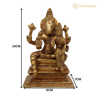 Brass Varaha Lakshmi Idol – Handcrafted Lakshmi Varaha Murti, Varaha Swamy with Lakshmi Statue, Pital Vigraham Moorti for Puja 5.5 Inch 5