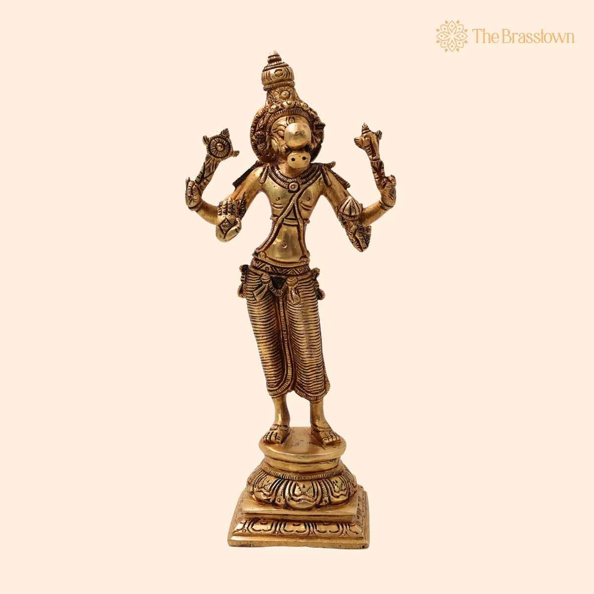 Brass Standing Varaha Swamy Idol Holding Prithvi (Bhu) – Handcrafted Traditional Murti for Puja, Home Mandir &amp; Décor 9 Inch 1