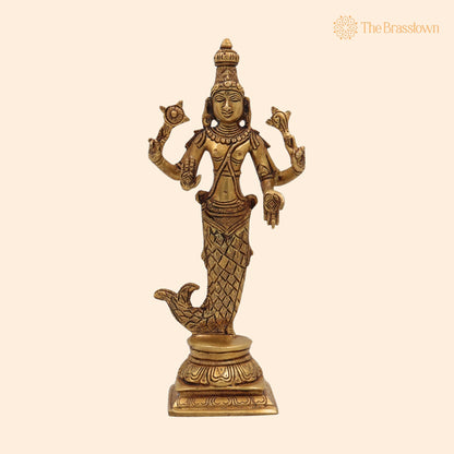 Brass Vishnu Matsya Avatar Idol – Handcrafted Meeneshwara, Matsya Narayan, Pital Vigraha Statue for Puja, Home Décor &amp; Gifts 9 Inch 1