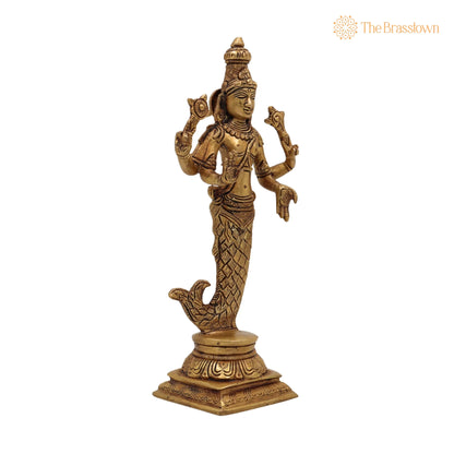 Brass Vishnu Matsya Avatar Idol – Handcrafted Meeneshwara, Matsya Narayan, Pital Vigraha Statue for Puja, Home Décor &amp; Gifts 9 Inch 2