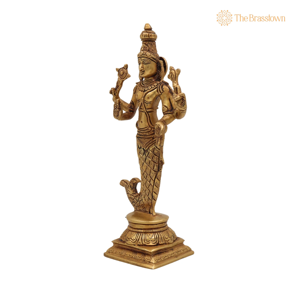 Brass Vishnu Matsya Avatar Idol – Handcrafted Meeneshwara, Matsya Narayan, Pital Vigraha Statue for Puja, Home Décor &amp; Gifts 9 Inch 3