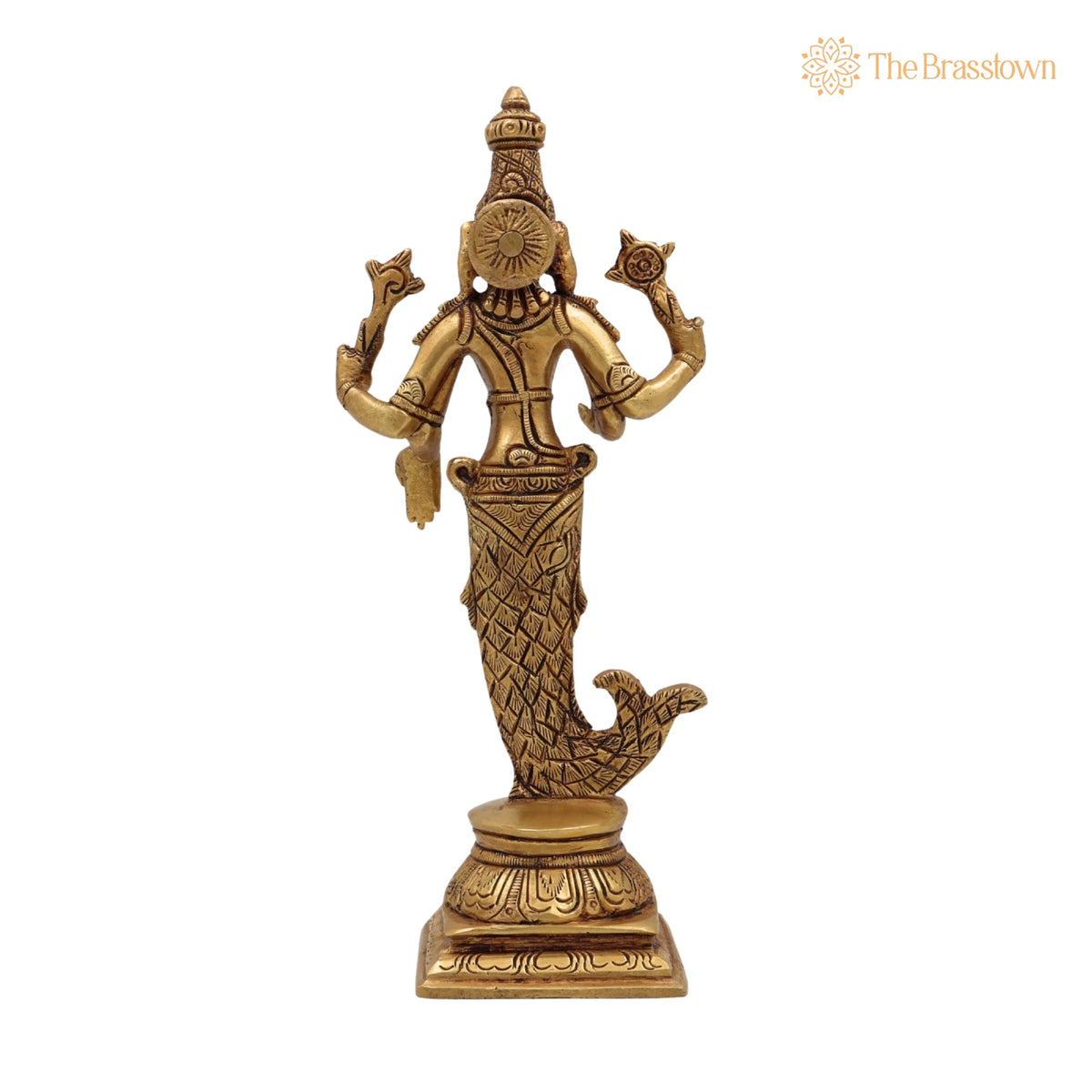 Brass Vishnu Matsya Avatar Idol – Handcrafted Meeneshwara, Matsya Narayan, Pital Vigraha Statue for Puja, Home Décor &amp; Gifts 9 Inch 4