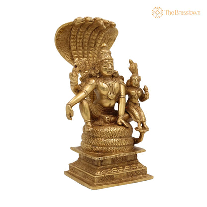 Brass Vishnu Lakshmi Idol on Adishesha – Handcrafted Lakshmi Narayan Sculpture, Peetal/Pittal Murti for Home Pooja 8.5 Inch 2
