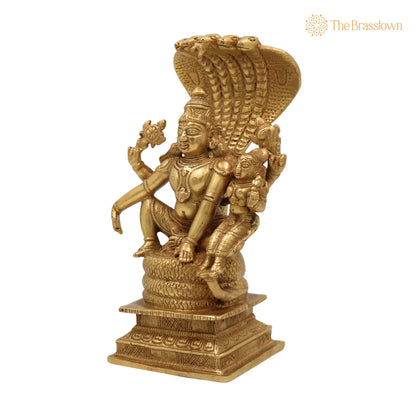 Brass Vishnu Lakshmi Idol on Adishesha – Handcrafted Lakshmi Narayan Sculpture, Peetal/Pittal Murti for Home Pooja 8.5 Inch 3