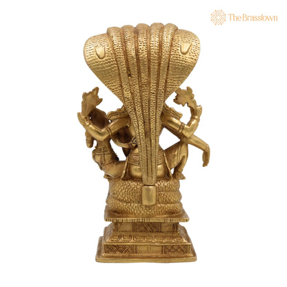 Brass Vishnu Lakshmi Idol on Adishesha – Handcrafted Lakshmi Narayan Sculpture, Peetal/Pittal Murti for Home Pooja 8.5 Inch 4
