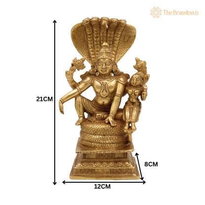 Brass Vishnu Lakshmi Idol on Adishesha – Handcrafted Lakshmi Narayan Sculpture, Peetal/Pittal Murti for Home Pooja 8.5 Inch 5