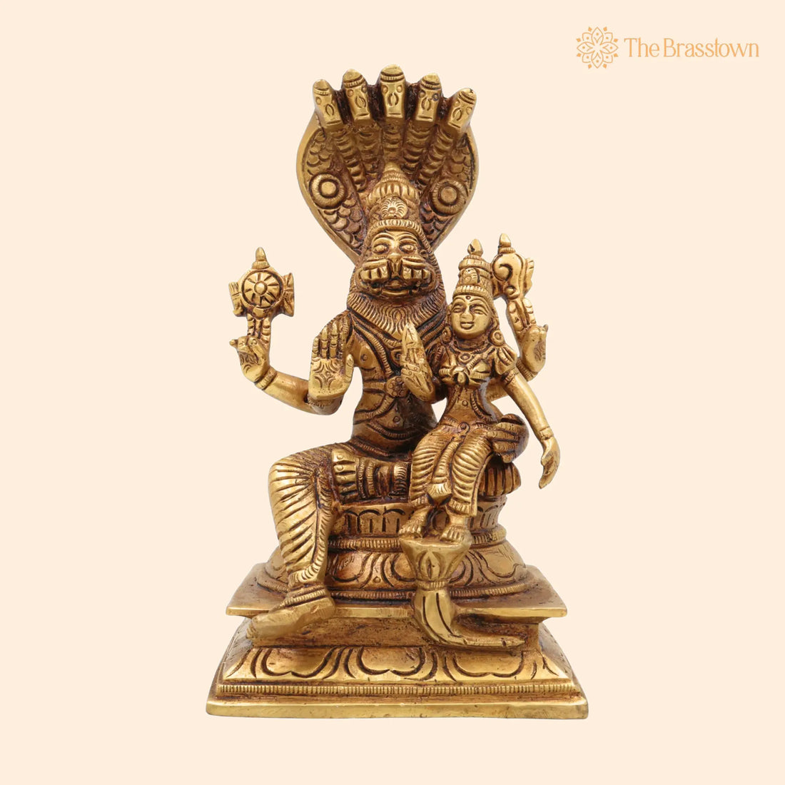Brass Lakshmi Narasimha Swamy Idol – Handcrafted Yoga Narasimha Murti, Nrisimha Deva Statue, Ugra Narasimha Vigraham 7.5 Inch 1