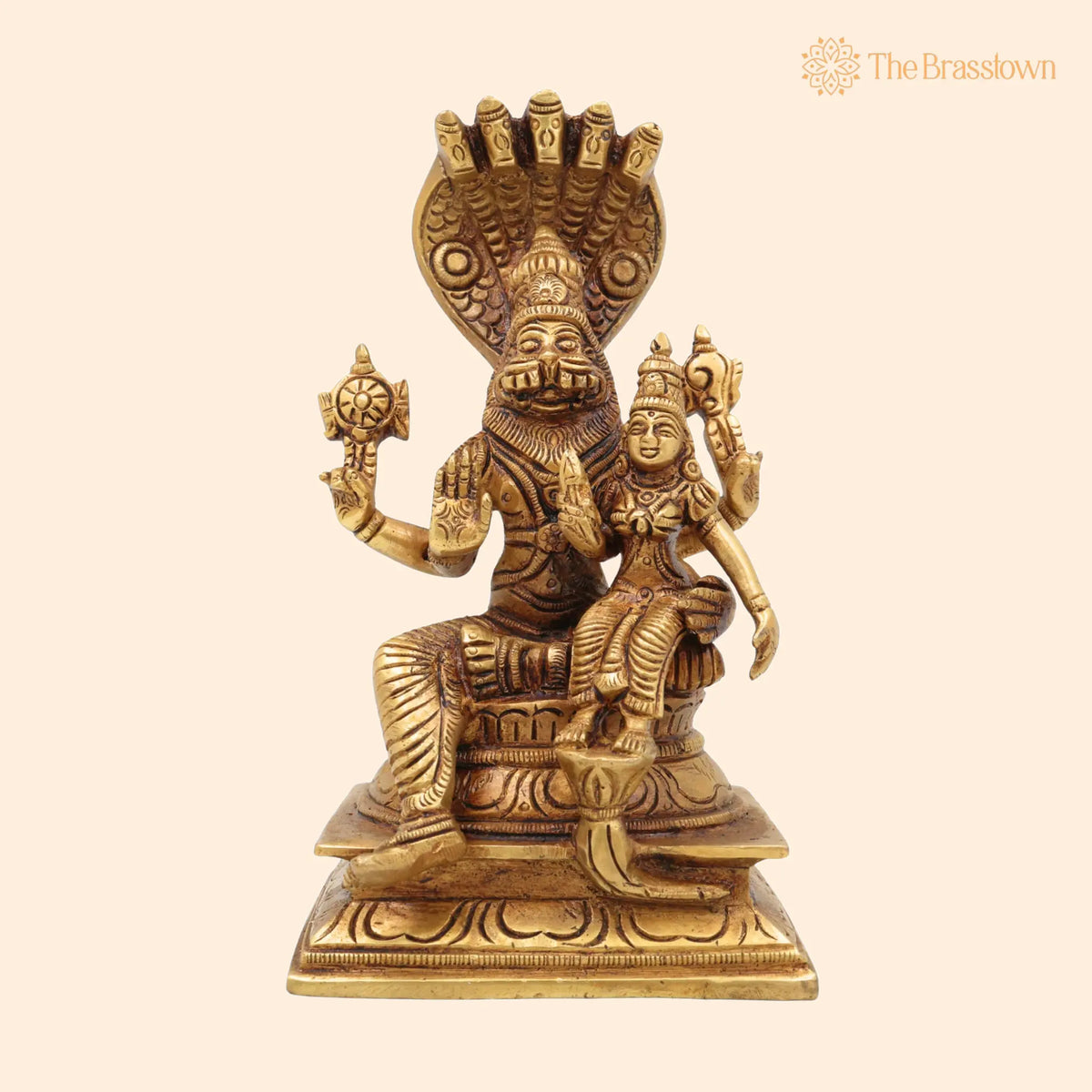 Brass Lakshmi Narasimha Swamy Idol – Handcrafted Yoga Narasimha Murti, Nrisimha Deva Statue, Ugra Narasimha Vigraham 7.5 Inch 1