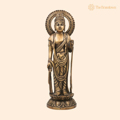 Brass Buddha Standing Idol – Handcrafted Gautama Buddha Murti, Meditating Lord Buddha Statue, Dhyana Buddha Figurine for Home Décor 16 Inch 1