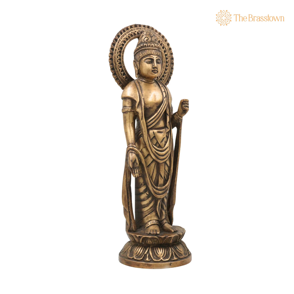 Brass Buddha Standing Idol – Handcrafted Gautama Buddha Murti, Meditating Lord Buddha Statue, Dhyana Buddha Figurine for Home Décor 16 Inch 2