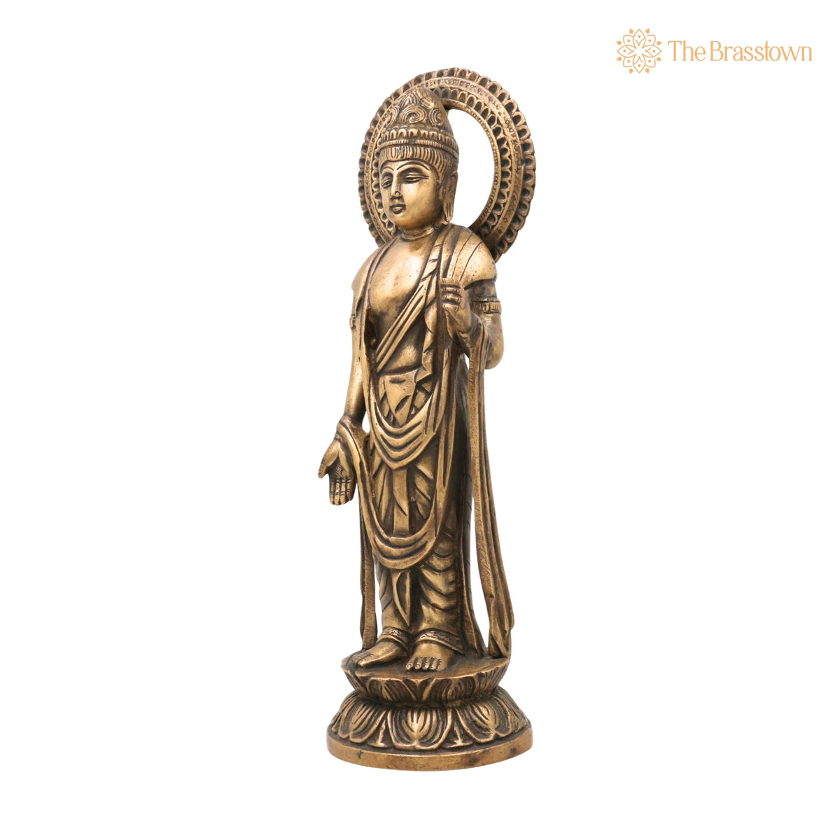 Brass Buddha Standing Idol – Handcrafted Gautama Buddha Murti, Meditating Lord Buddha Statue, Dhyana Buddha Figurine for Home Décor 16 Inch 3