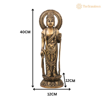 Brass Buddha Standing Idol – Handcrafted Gautama Buddha Murti, Meditating Lord Buddha Statue, Dhyana Buddha Figurine for Home Décor 16 Inch 5