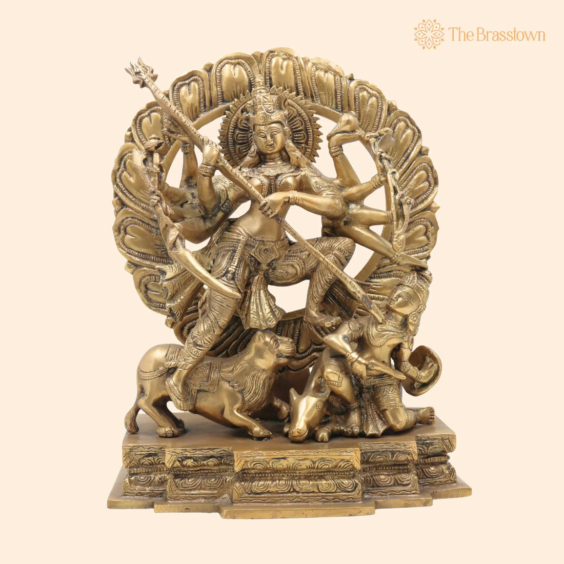Brass Durga Devi Idol – Handcrafted Mahishasura Mardini, Shakti, Chamundeshwari, Vaishno Devi, Tulja Bhavani 13 Inch 1