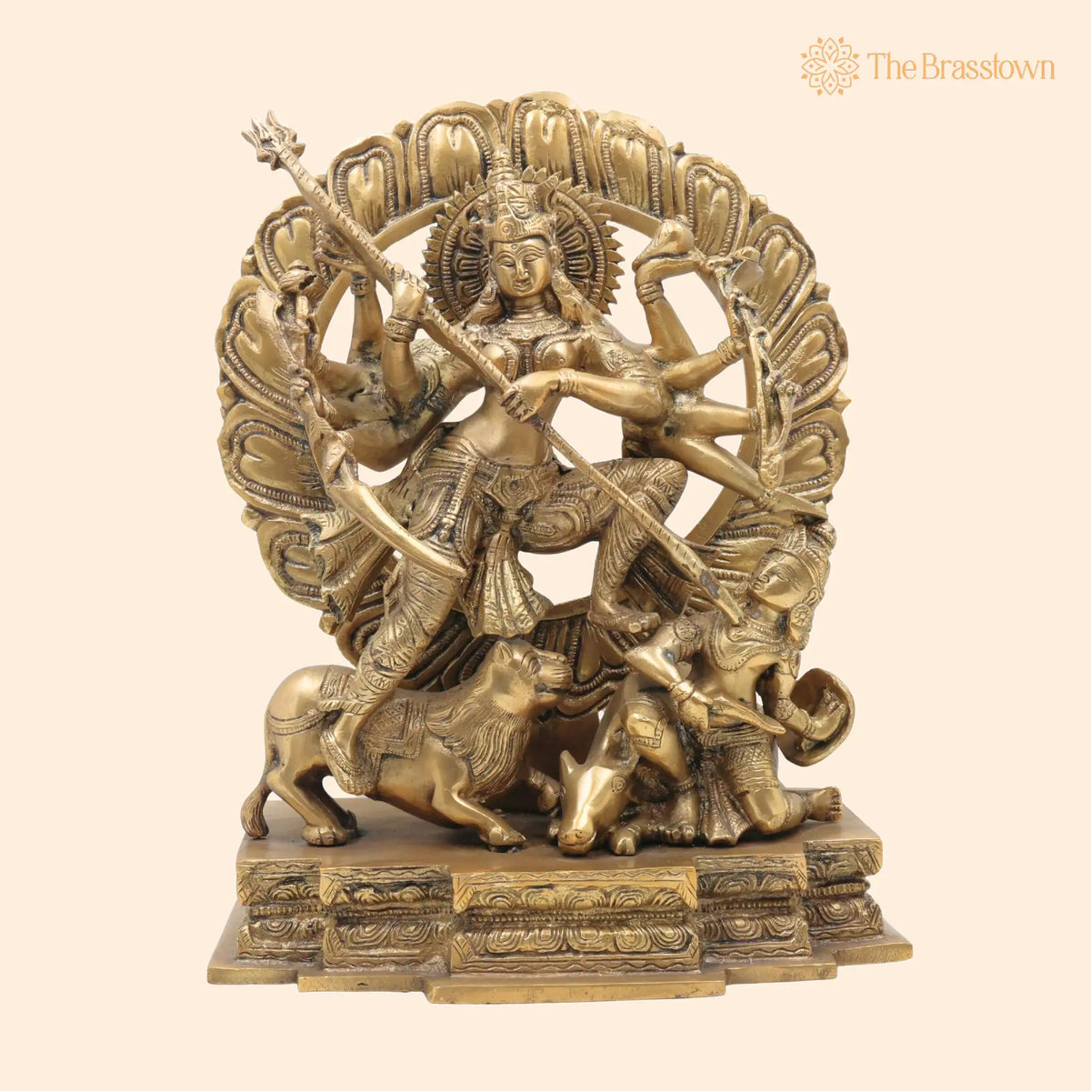 Brass Durga Devi Idol – Handcrafted Mahishasura Mardini, Shakti, Chamundeshwari, Vaishno Devi, Tulja Bhavani 13 Inch 1