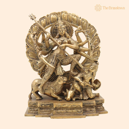 Brass Durga Devi Idol – Handcrafted Mahishasura Mardini, Shakti, Chamundeshwari, Vaishno Devi, Tulja Bhavani 13 Inch 1