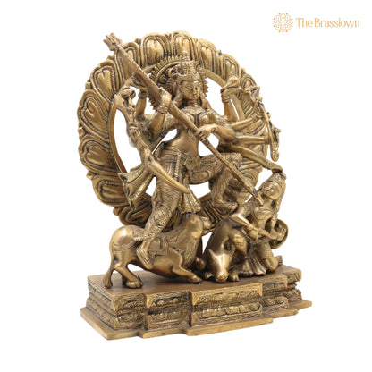 Brass Durga Devi Idol – Handcrafted Mahishasura Mardini, Shakti, Chamundeshwari, Vaishno Devi, Tulja Bhavani 13 Inch 2