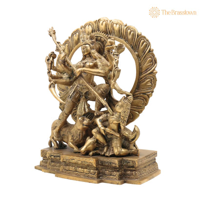 Brass Durga Devi Idol – Handcrafted Mahishasura Mardini, Shakti, Chamundeshwari, Vaishno Devi, Tulja Bhavani 13 Inch 3