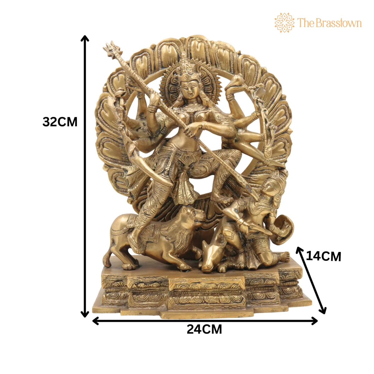 Brass Durga Devi Idol – Handcrafted Mahishasura Mardini, Shakti, Chamundeshwari, Vaishno Devi, Tulja Bhavani 13 Inch 5