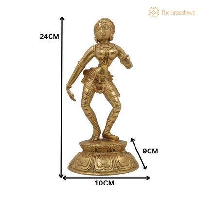 Brass Apsara Idol – Peetal Devangana Murti, Pital Urvashi Menaka Statue, Handcrafted Swargiya Sundari Nartaki Figurine 9.5 Inch 5