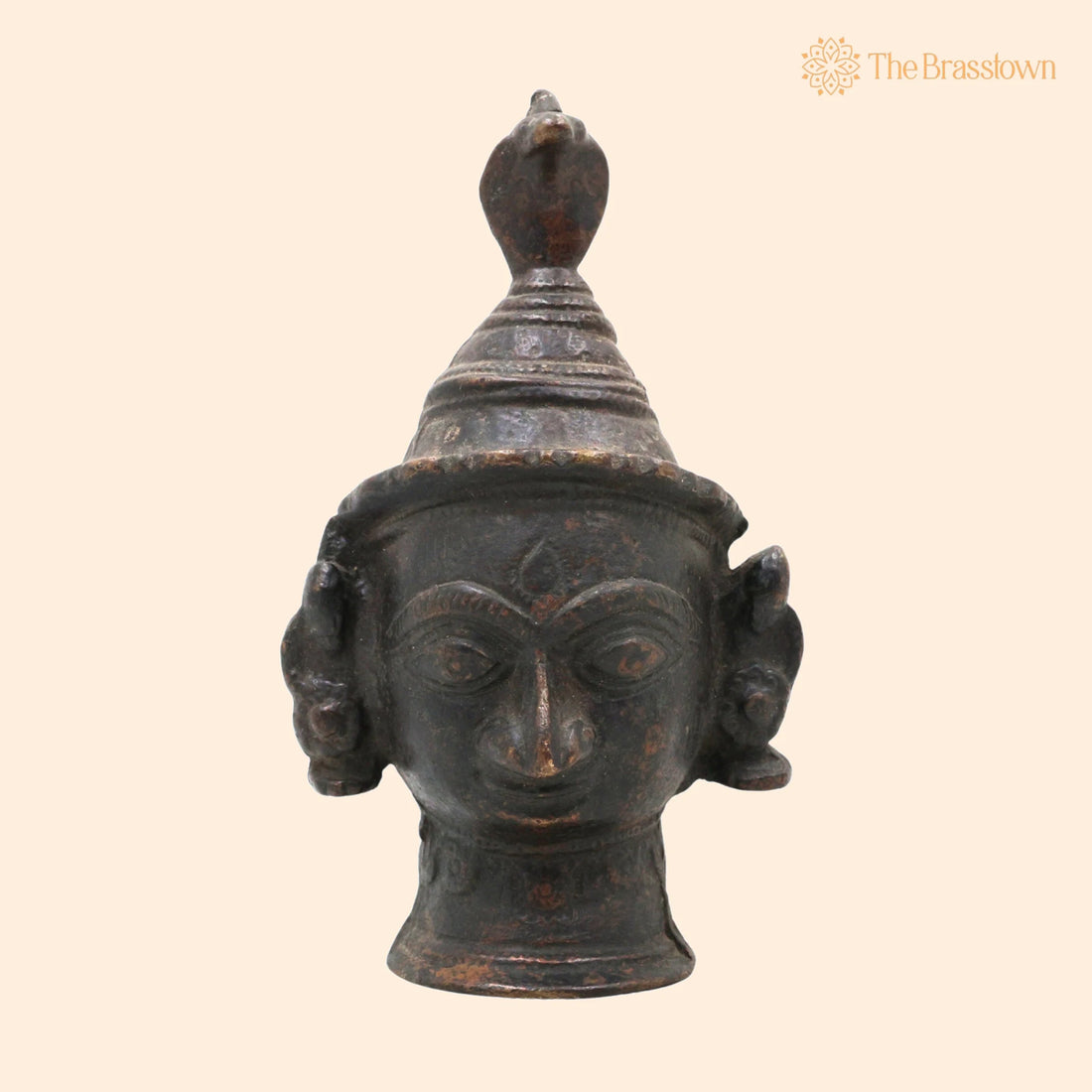 Brass Vintage Shiva Face – Handcrafted Shiva Face For Pooja, Shiva Face Idol, Brass Shiva Face, Lord Shiva Idols, Shankar Murti For Gift 6 Inch 1