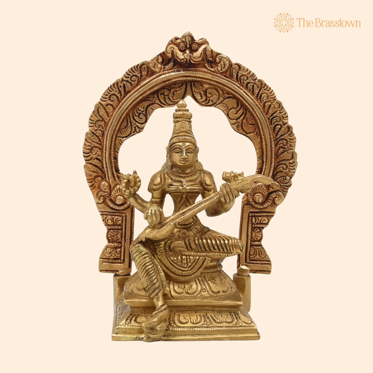 Brass Saraswati Idol – Handcrafted Vani Vagdevi Statue, Bharati Saraswati Mata Vigraha for Pooja &amp; Home Décor 7 Inch 1