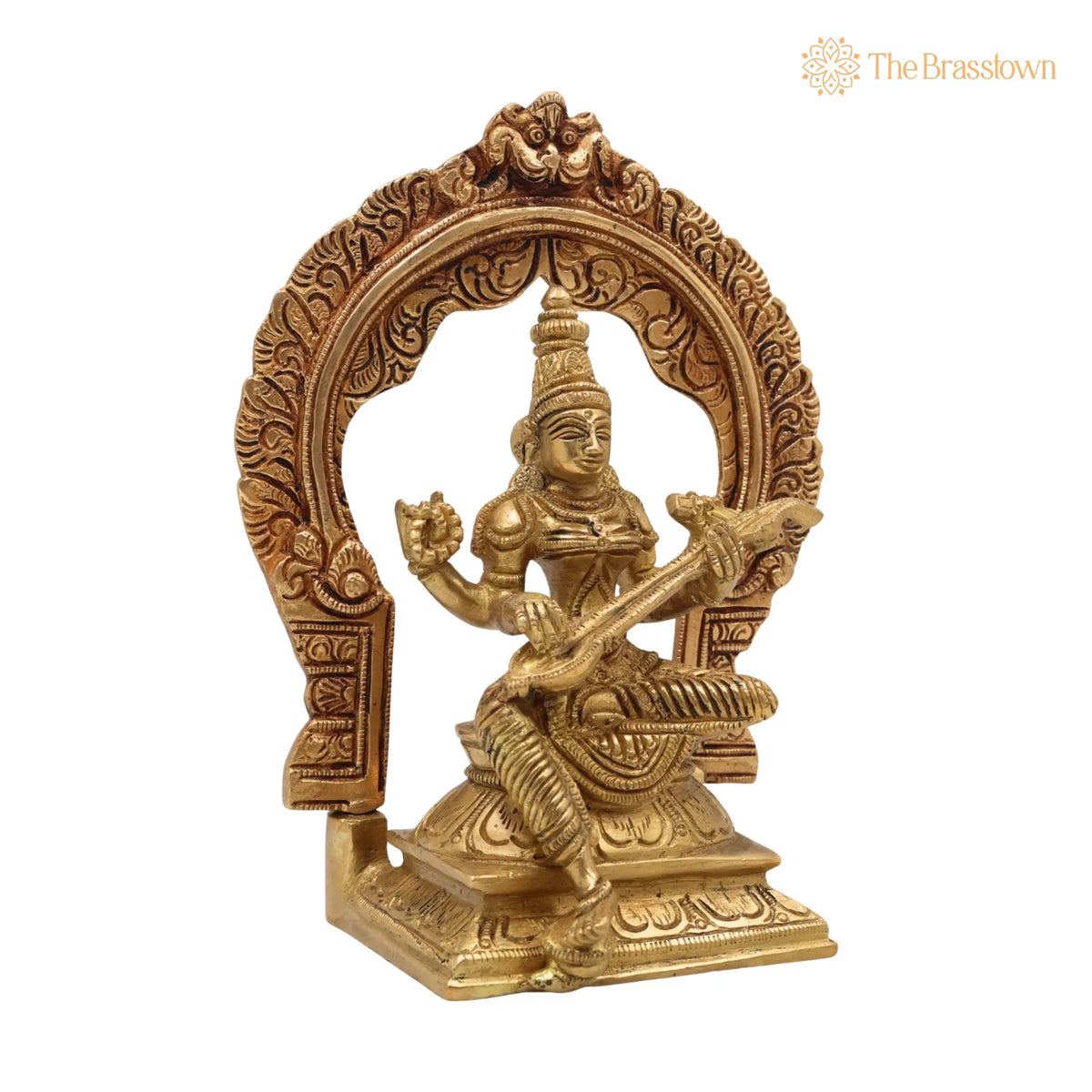 Brass Saraswati Idol – Handcrafted Vani Vagdevi Statue, Bharati Saraswati Mata Vigraha for Pooja &amp; Home Décor 7 Inch 2