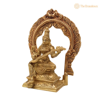 Brass Saraswati Idol – Handcrafted Vani Vagdevi Statue, Bharati Saraswati Mata Vigraha for Pooja &amp; Home Décor 7 Inch 3