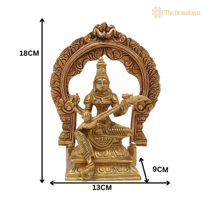 Brass Saraswati Idol – Handcrafted Vani Vagdevi Statue, Bharati Saraswati Mata Vigraha for Pooja &amp; Home Décor 7 Inch 5