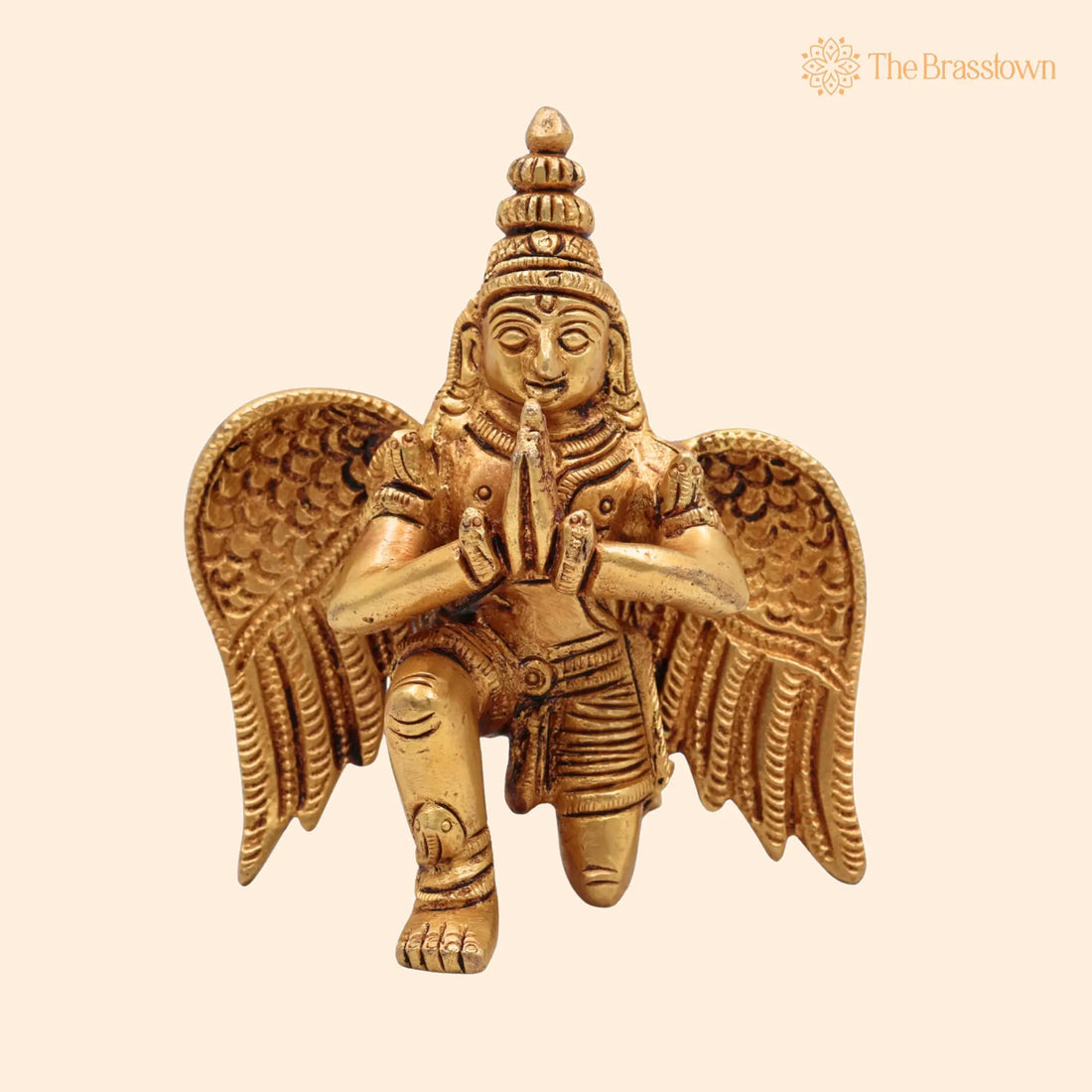 Brass Garuda Dev Idol – Handcrafted Garuthman, Pakshiraj, Suparna, Peetal Sitting Murti for Home Temple &amp; Pooja Décor 4.5 Inch 1