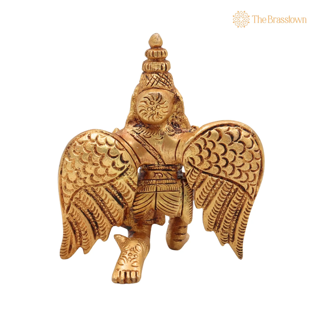 Brass Garuda Dev Idol – Handcrafted Garuthman, Pakshiraj, Suparna, Peetal Sitting Murti for Home Temple &amp; Pooja Décor 4.5 Inch 4