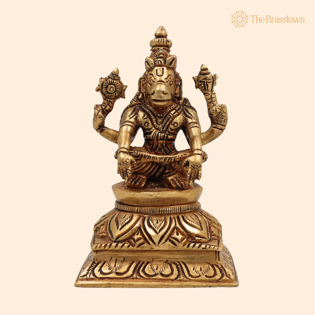 Brass Lord Hayagriva Idol – Handcrafted Hayagreeva Murti Hayavadana Statue Vidya Varada Vigraha for Puja, Home Temple, Décor &amp; Gifts 4.5 Inch 1