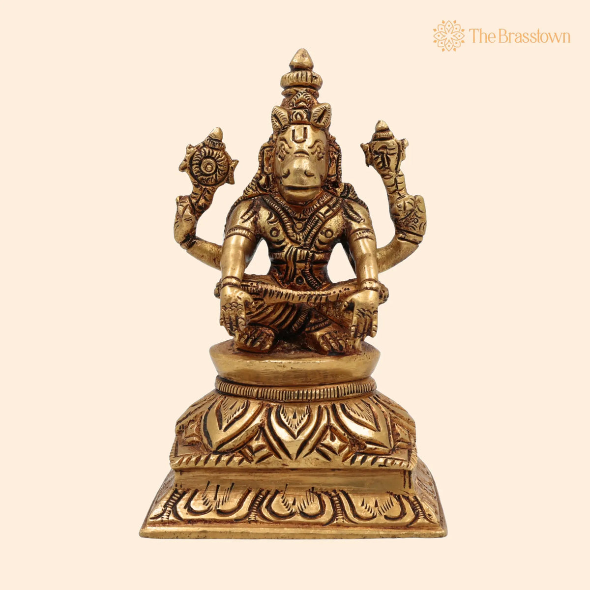 Brass Lord Hayagriva Idol – Handcrafted Hayagreeva Murti Hayavadana Statue Vidya Varada Vigraha for Puja, Home Temple, Décor &amp; Gifts 4.5 Inch 1