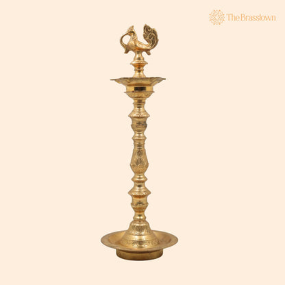 Brass Deepam – Handcrafted Nilavilakku Samai Lamp, Traditional Pital Diya Jyoti Deepa for Aarti, Puja &amp; Home Mandir Décor 17 Inch 1