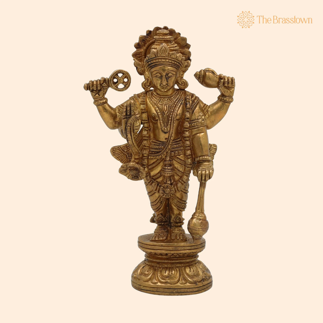 Brass Vishnu Idol – Handcrafted Narayana Murti, Home Décor, Pooja, Gift, Spiritual Sculpture 8 Inch 1