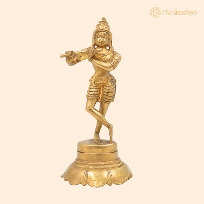 Brass Lord Krishna Idol Playing Flute – Handcrafted Venugopal Kanha Murti, Peetal Govinda Gopala Statue for Pooja, Mandir 7.5 Inch 1