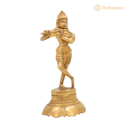 Brass Lord Krishna Idol Playing Flute – Handcrafted Venugopal Kanha Murti, Peetal Govinda Gopala Statue for Pooja, Mandir 7.5 Inch 2