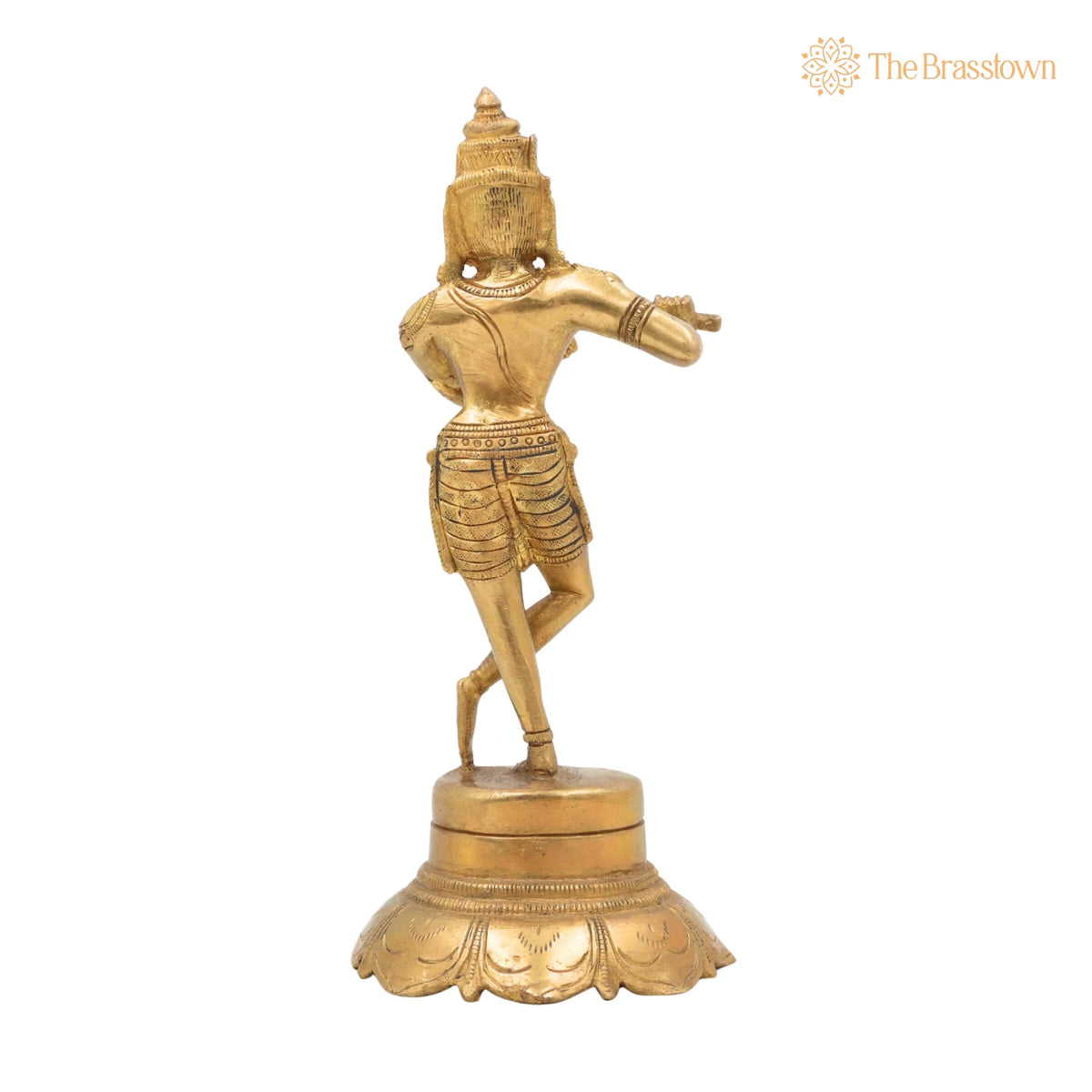 Brass Lord Krishna Idol Playing Flute – Handcrafted Venugopal Kanha Murti, Peetal Govinda Gopala Statue for Pooja, Mandir 7.5 Inch 4