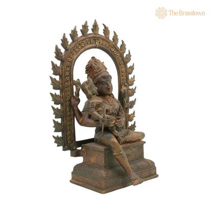 Handcrafted Bronze Shiva with Kartikeya Idol – Mahadev Panchaloha Murti, Chola Art Shiva Statue for Puja &amp; Home Décor, Bholenath 13 Inch 3
