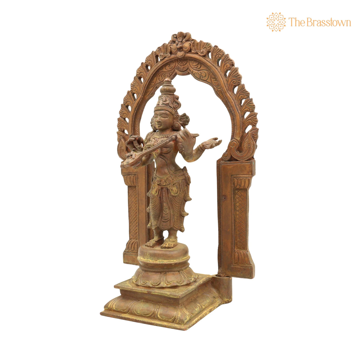 Handmade Bronze Saraswati Idol – Panchaloha Goddess Statue Sharada, Vani, Veena Pustak Dharini Murti for Home 11 Inch 3